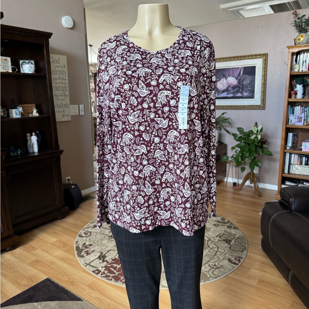 Croft & Barrow brown & white long sleeve Classic Tee-size 1X-NWT